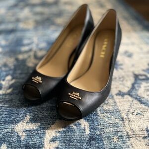 Coach Black Peep Toe Wedges